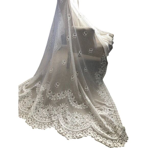 Vintage Lace Window Curtain Panel White Floral Cottage - Picture 2 of 7